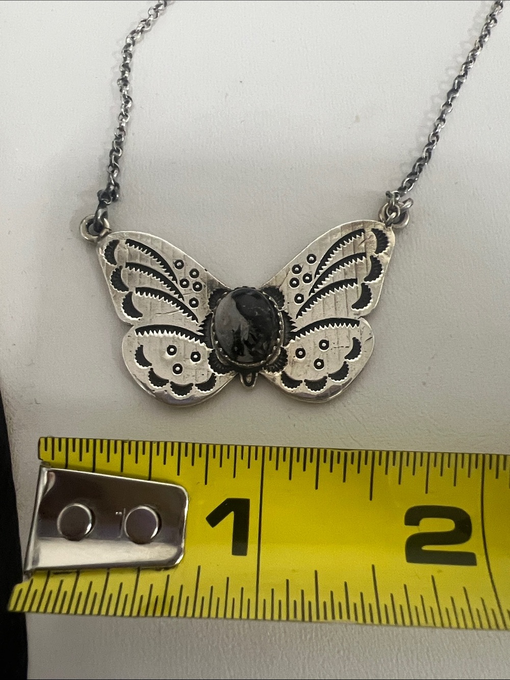 Sterling Silver Butterfly Pendant Necklace with White Buffalo Stone - Picture 5 of 7
